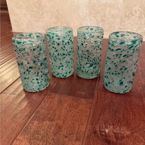 Blue Green Frost Confetti Recycled Pint Glasses, Set of 4